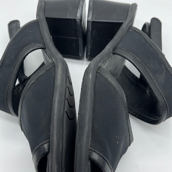 ECCO Black Strappy Leather Canvas Block Heel Open Toed Sandals Size 7 - Picture 10 of 14